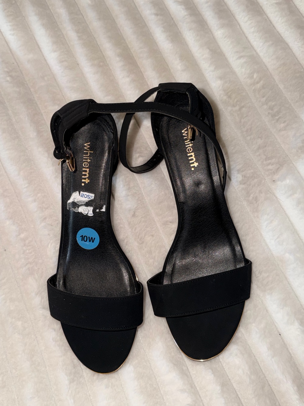 White Mt. Black Ankle-Strap Mid Block Heel Sandals